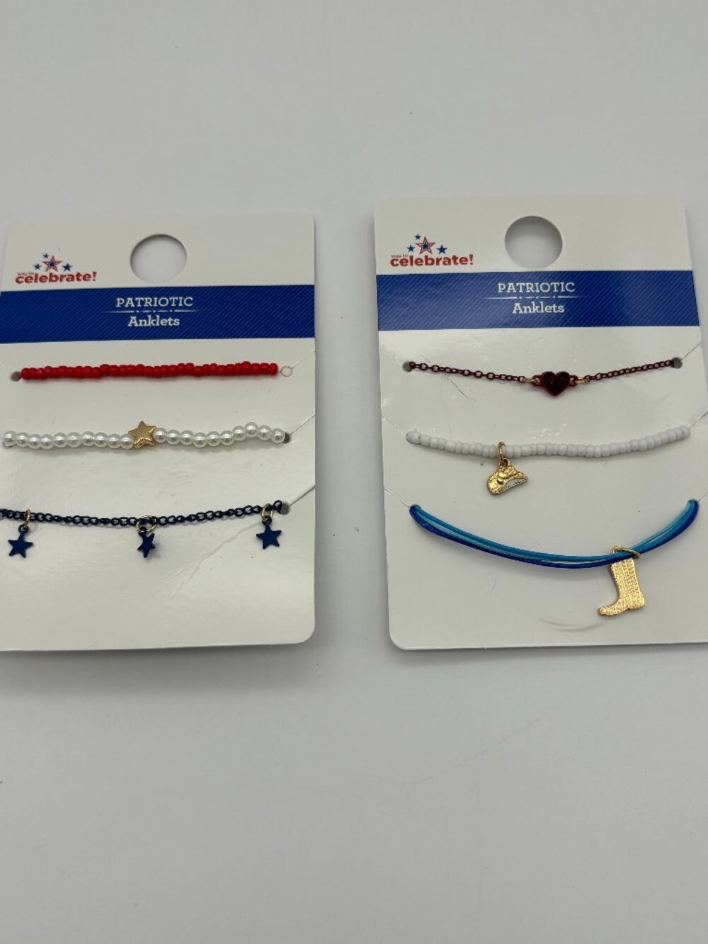 Way to Celebrate Red White Blue American Patriotic USA 4th of July Anklets NEW